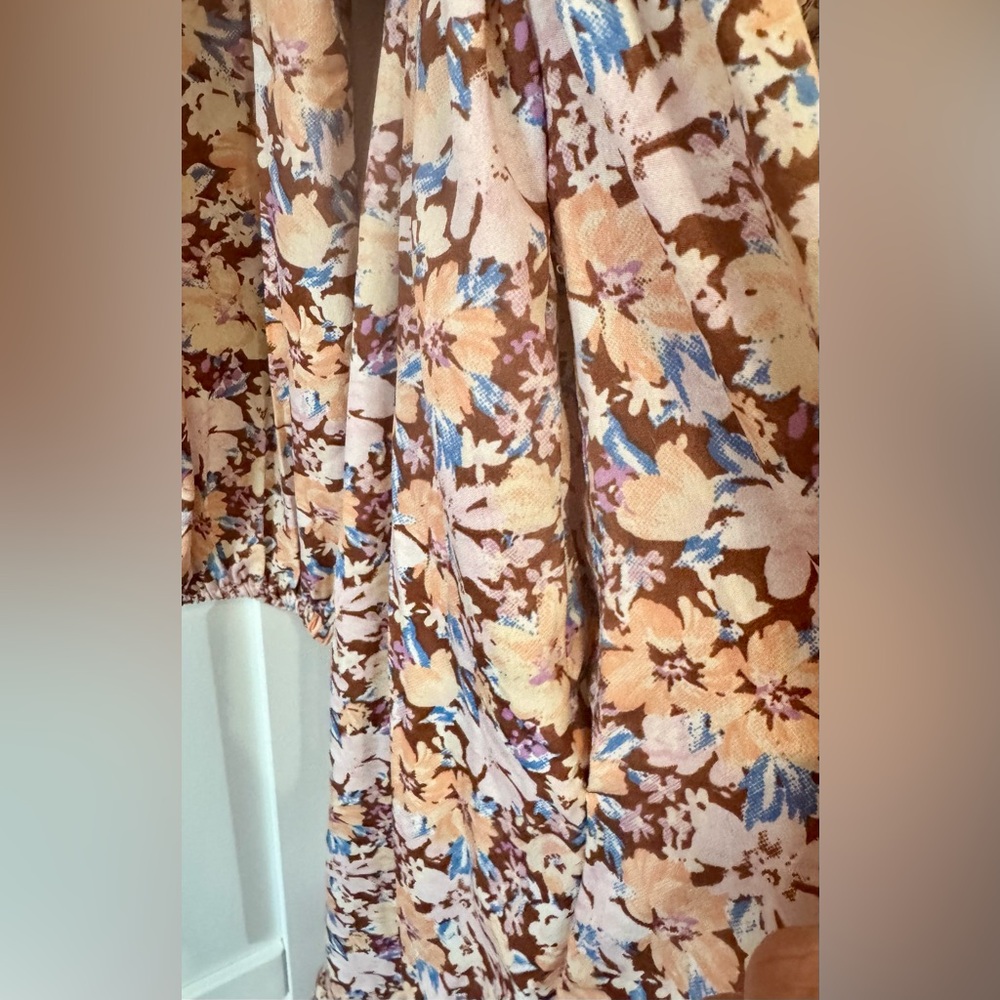Free People Land of the Free Floral Bohemian Babydoll Midi Long Sleeve Dress Sm. - Picture 7 of 7